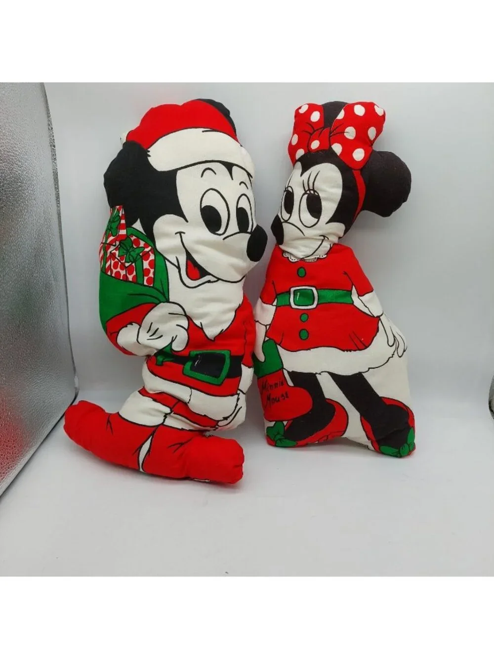 Mickey & Minnie Mouse Santa Claus Christmas Pillow Plush Set Of 2 Vintage Read